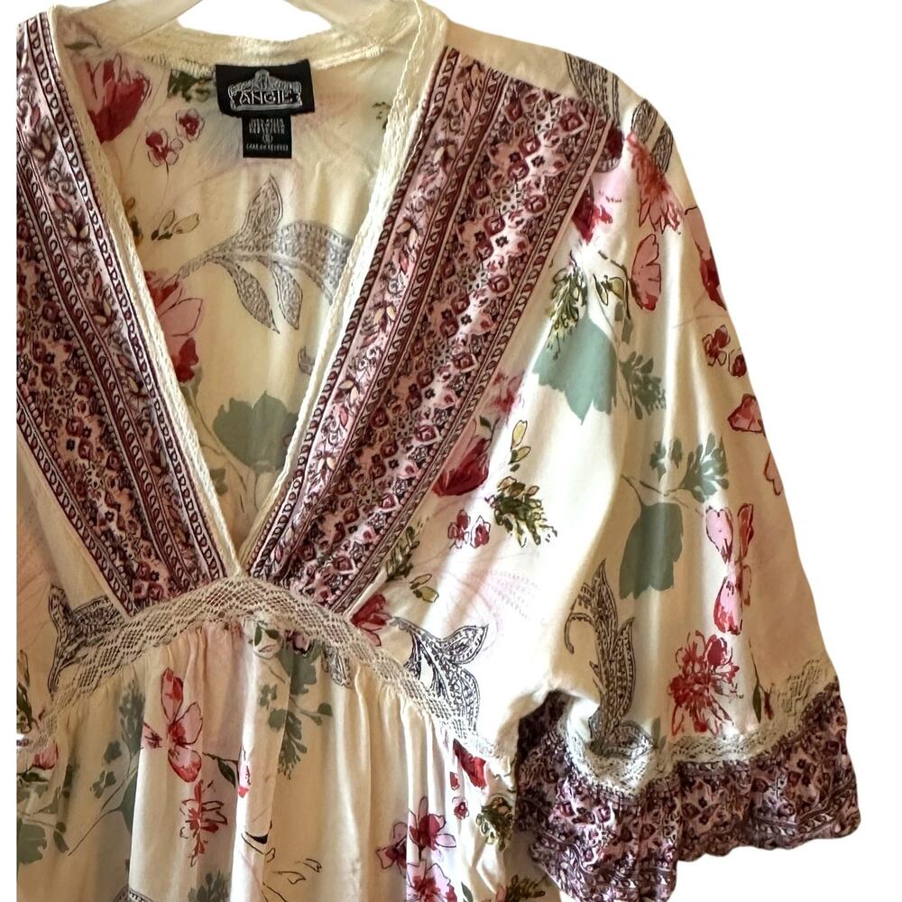 Angie Floral Babydoll Top Womens Small Ivory Pink Mixed Print Boho Cottagecore - Picture 3 of 8